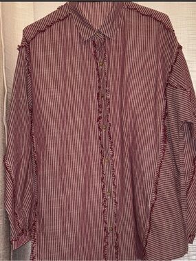Striped raw hem button down by Easel  Sz L
